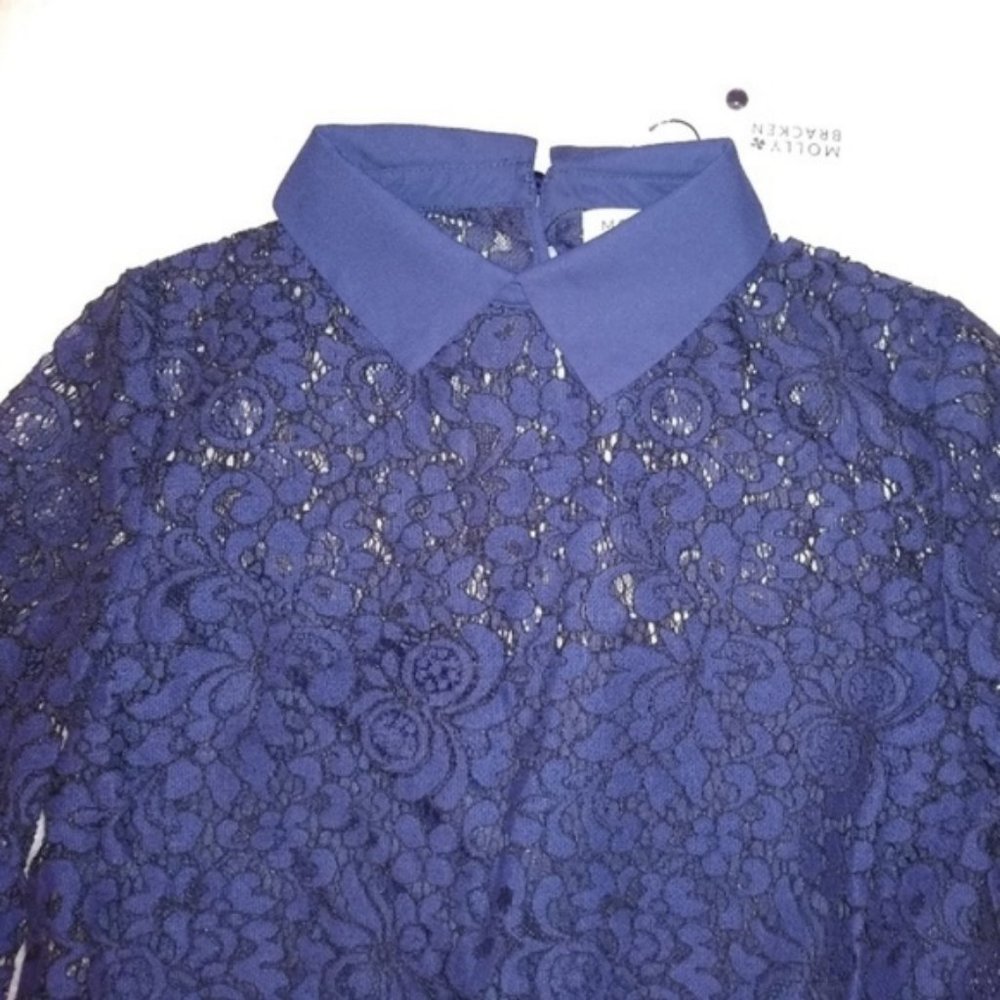 Boutique French Lace Navy Blue Collar Shift Dress - Picture 7 of 8